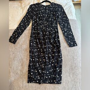 Whistles Black Star Print Long Sleeve Midi Dress